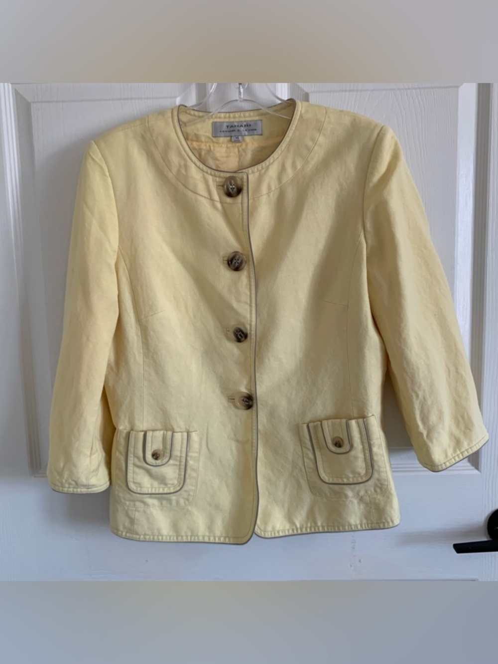 Tahari Women's Size 10 Pale Yellow Cotton Button-Front Jacket